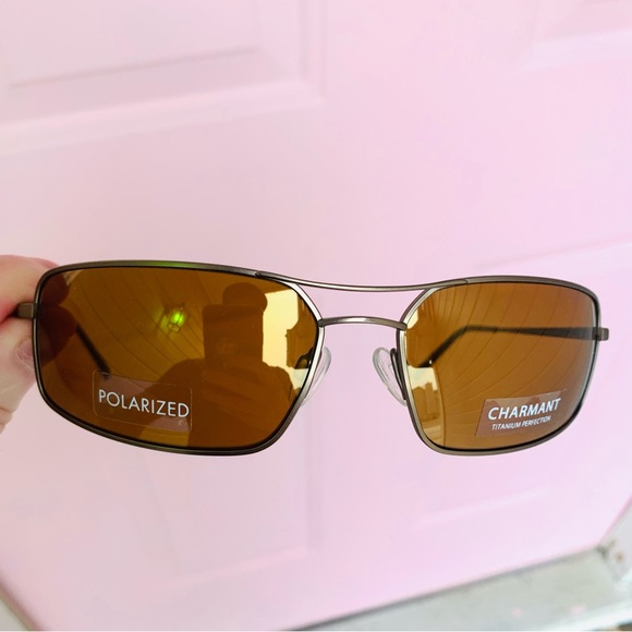 Charmant Polarized Brown Tinted Lenses Double Bridge Titanium Frame Sunglasses - Picture 15 of 15